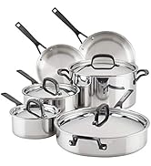 KitchenAid 5-Ply Clad Stainless Steel Cookware Pots and Pans Set, 10 Piece, Polished Stainless