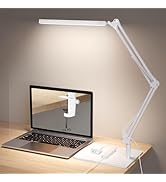 TROPICALTREE LED Desk Lamp for Home Office and Round Base, Clamp-On with 5 Light Modes &amp; Auto Shu...