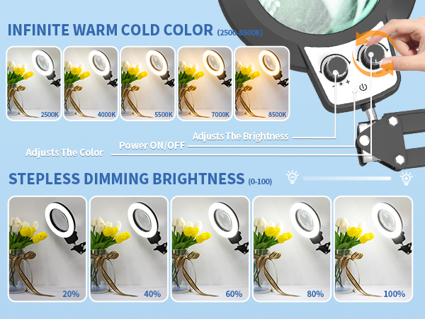 Stepless dimming craft light lighted magnifier magnifying light magnifying lamp with light led