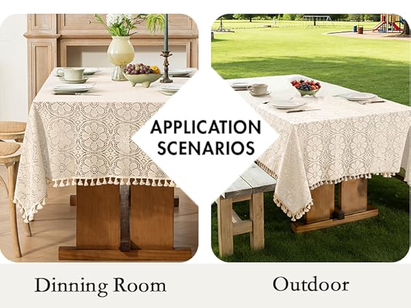Boho Crochet Tablecloth Rectangle FarmhouseEmbroidered Cotton Tassels Vintage Floral Wedding Holiday