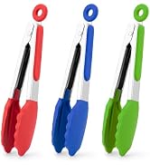 Small Silicone Tongs for Cooking,3 PCS 7-Inch Mini Serving Tong-600°F Heat Resistant Non Stick St...