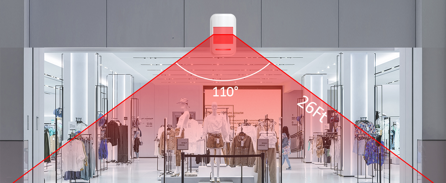 The infrared detector covers a 110° angle up to 26FT