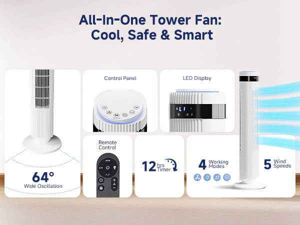 Oscillating Standing Bladeless Fan with Remote