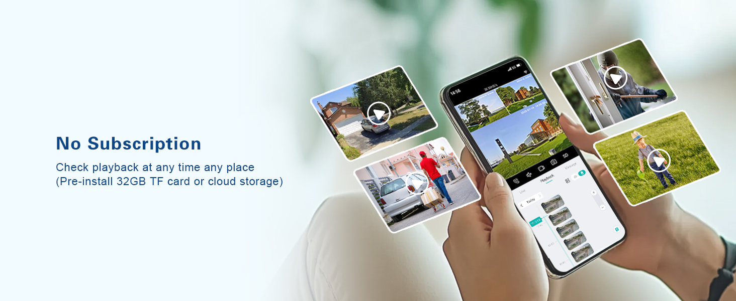 smart playback, no subcription, no fee triple outdoor camera