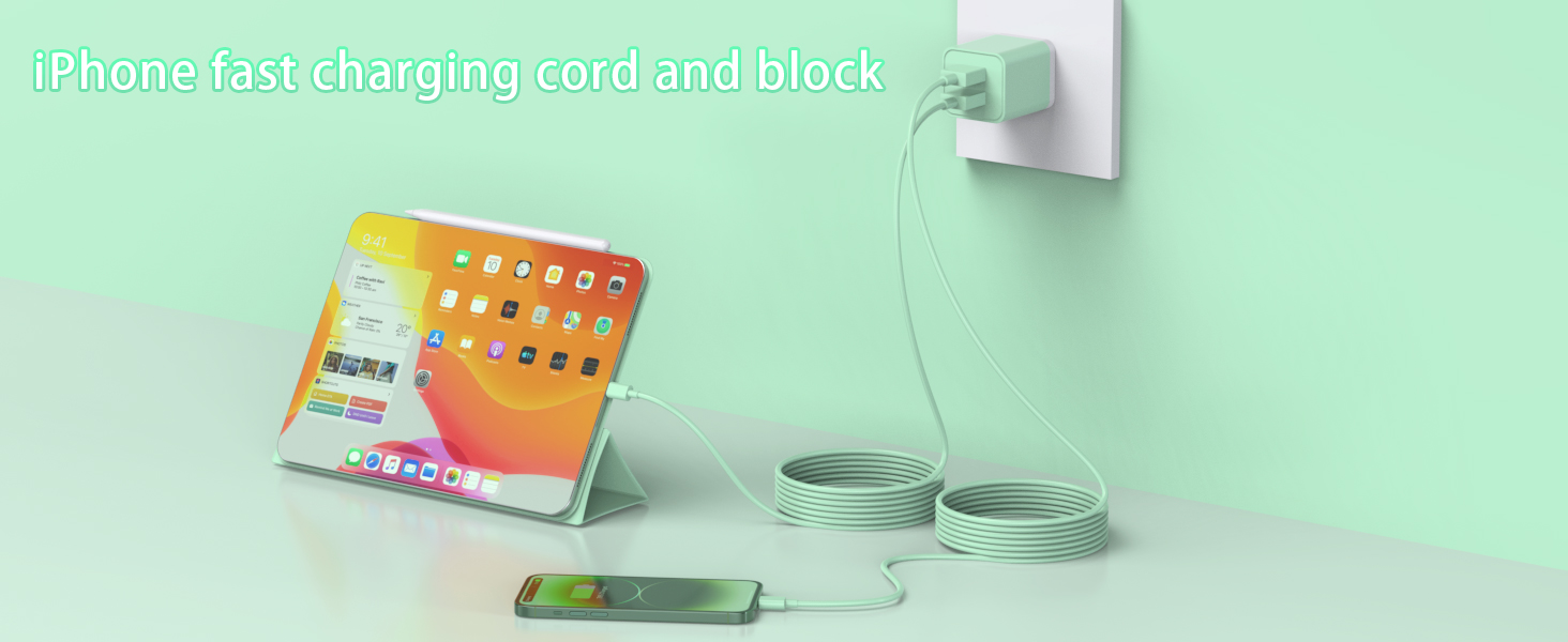 iphone fast charging cord and block