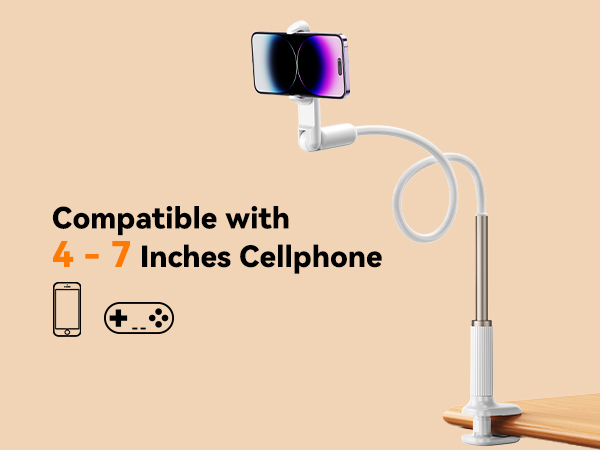 Overhead Lazy Bracket with Flexible Long Arm, Compatible with 4.7-7 Inches Cellphone