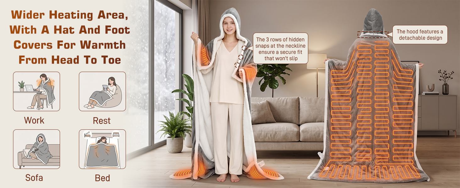 wearable heated blanket with foot pocket