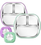 BUSOHA 2 Pack Stainless Steel Kids Plate with Suction - 9.4