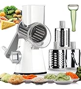 Handheld Rotary Cheese Grater Shredder- 3 Interchangeable Stainless Steel Drum Blades Manual Roun...