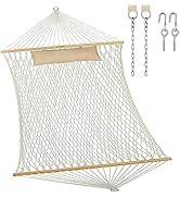 JoyView Traditional Rope Double Hammock - Hand Woven Cotton Hammock with Hardwood Spreader Bar an...