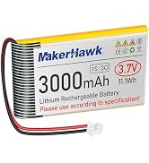 MakerHawk 3.7V 3000mAh LiPo Battery Rechargeable 1S 3C 103665 Lithium Polymer Battery with Protec...
