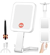 GOMIPURU Magnifying Travel Mirror with Light, 30X/1X Double-Sided Magnifying Mirror with 3 Color ...