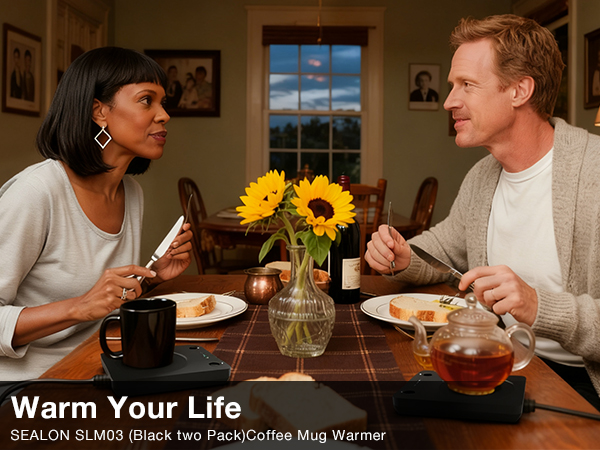 A cozy desk setup with a steaming mug next to an open book and a warm lamp