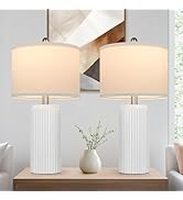 TOBUSA 23.5’’ Modern White Ceramic Lamps Set of 2, Living Room Retro Side Table Lamps, Farmhouse ...