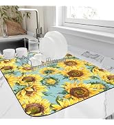 FTJHKUY Dish Drying Mat Watercolor Rustic Sunflower Dish Drying Pad,16"X24" Bsorbent Coffee Mat f...