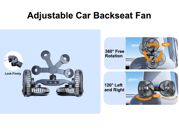 Nauttxon Adjustable 5V USB Car Fan for Backseat kids
