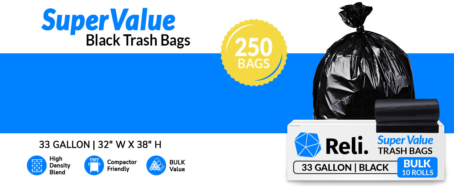 SuperValue Black Trash Bags (33 Gallon 250pk)