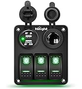 Nilight 3 Gang Rocker Switch Panel with USB Charger and Cigar Lighter 12V 24V Toggle Switch ON Of...