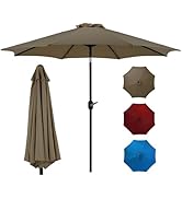 OLIXIS 9ft Patio Umbrella with Tilt and Crank Button &amp; 8 Sturdy Ribs Waterproof, Patio Table Umbr...