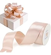 HUIHUANG Rose Gold Satin Wired Ribbon 1-1/2 inch Double-Sided Wire Edge Ribbon for Wreaths, Bows,...