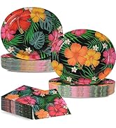 OuMuaMua 100 Pcs Heavy Duty Hawaiian Luau Party Supplies – 12" Large Oval Tropical Nights Disposa...
