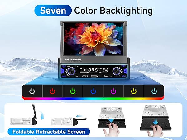 Single Din Car Stereo Screen Flip Out Wireless CarPlay Android Auto