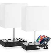 Fully Dimmable Bedside Lamps for Bedroom with USB C Ports, Kakanuo White USB Table Lamp Set of 2,...