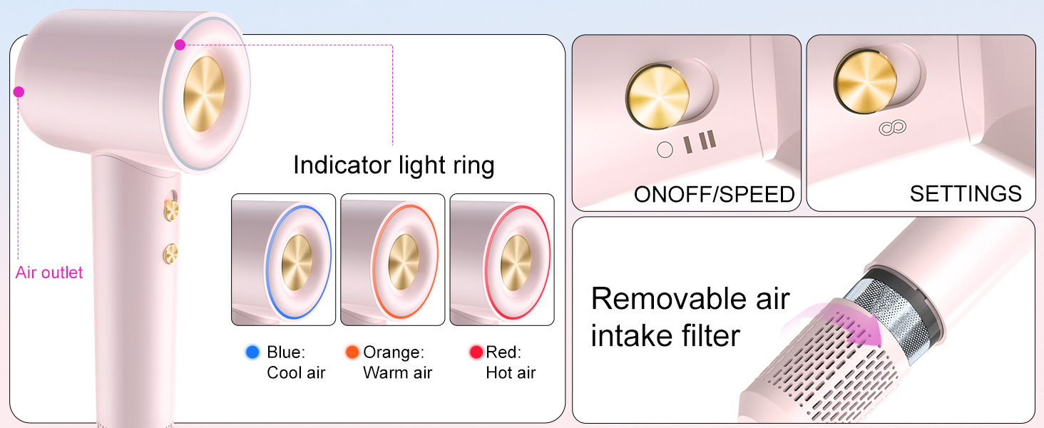 Hair Blow Dryer,High-Speed hairdryer Thermo-Control Hair dryers Fast Drying Women Home Travel Salon