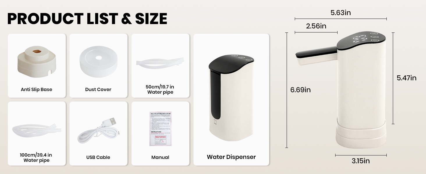 Water dispenser size and accessories