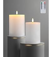Gmnee 3"x4" Flickering Flameless Candles with Remote Timer, 3" Diameter White Pillar, Real Wax, S...