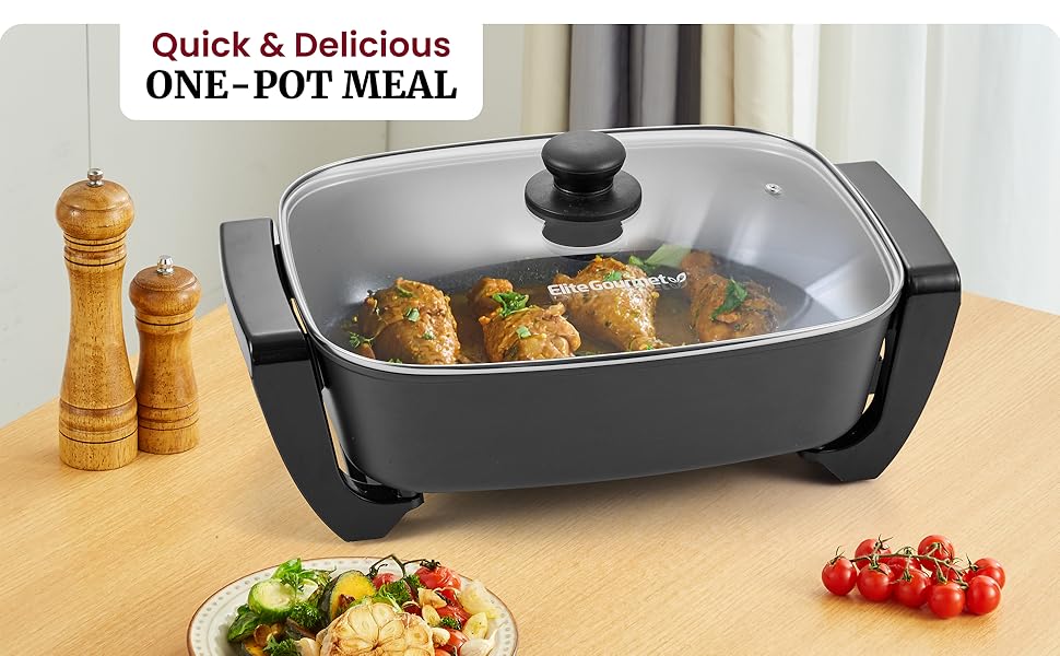 Elite Gourmet EG2615 15&amp;#34; x 12&amp;#34; x 4” Electric Skillet, Durable Xtra Deep Dish