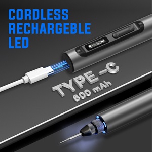 Cordless rotary tool etching pen features built in LED light and rechargeable battery