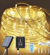 ICRGB Solar Rope Lights Outdoor, 66FT 200 LED String Lights with Remote, Outdoor IP67 Waterproof ...