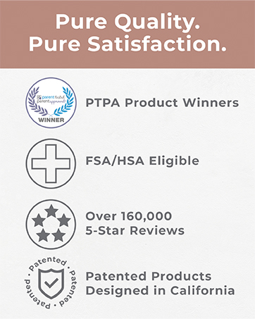 pure quality, pure satisfaction, product winners, designed in california, loved by customers, press