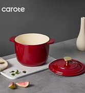 CAROTE 2QT Enameled Cast Iron Rice Pot, Non-Toxic Small Dutch Oven with Lid for Rice Grains, Soup...