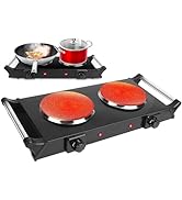 TeqHome Hot Plate, 2000W Portable Electric Stove for Cooking with Stay Cool Handles &amp; 5 Levels Ad...