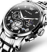 OLEVS Mens Watches Luxury Business Stainless Steel Chronograph Moon Phase Waterproof Date Analog ...
