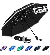 G4Free Eco Windproof Travel Umbrella for Rain &amp; Sun, Strongest Fiberglass Frame, Double Canopy wi...