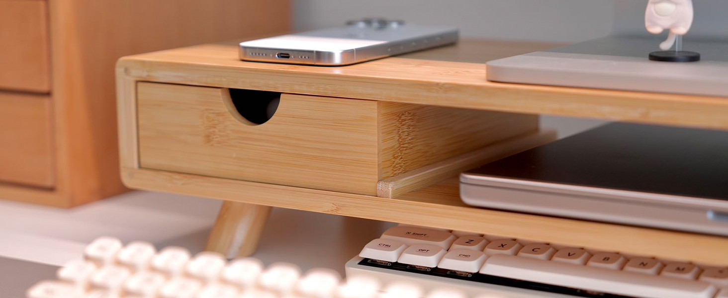 ROCDEER Bamboo Monitor Stand Riser with Drawer