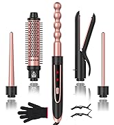 5 in 1 Curling Wand Set, Curling Iron with Curling Brush,Hair Straightener &amp; 3 Interchangeable Ce...