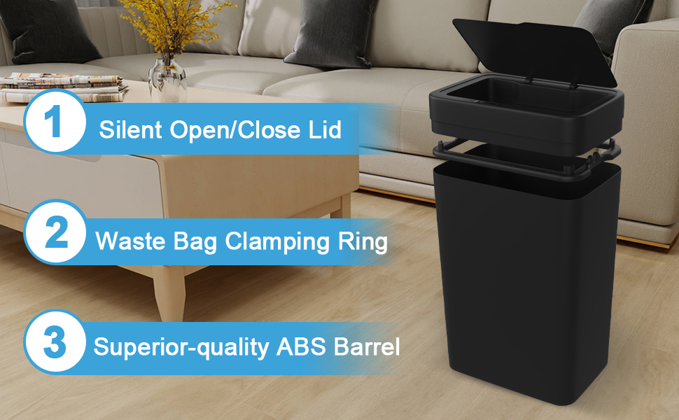 SilentOpen/Close Lid Waste Bag Clamping Ring Superior-quality ABS Barrel