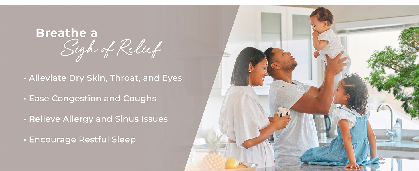 breathe a sigh of relief dry skin throat eyes ease congestion coughs relieve allergies improve sleep