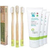 Rain Natural Bamboo Kids Toothbrush Set Fluoride-Free Baby Toothpaste Safe to Swallow with Vitami...