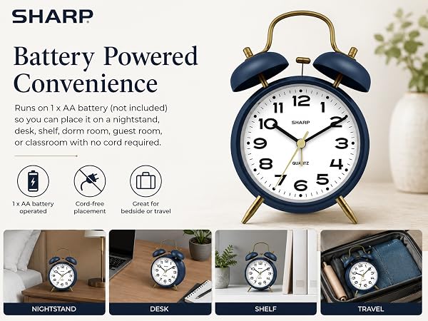 loud alarm clock for bedroom retro style vintage mid century modern battery powered simple easy 