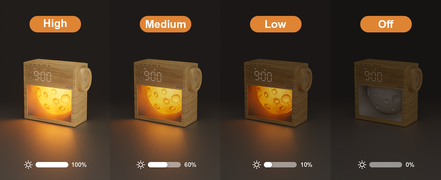 Dimmable Brightness Calming Light Moon Lamp, alarm clock with healing sounds, Adjustable Brightness