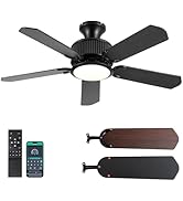 Surtime 44“Ceiling Fans with Lights-Low Profile Ceiling Fan with Light and APP&amp;Remote Control,Flu...