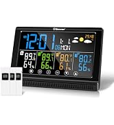 Geevon Weather Station Wireless Indoor Outdoor Thermometer 3 Sensors, Color Display Digital Tempe...