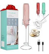 HAUSHOF Powerful Rechargeable Milk Frother Wand with Stand, Handheld Electric Foam Maker, Drink M...