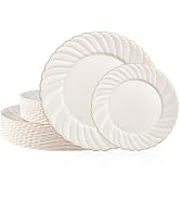 U-QE 60 Pcs Ivory Plastic Plates with Gold Trim – Scalloped Plate Disposable for Party - Elegant ...