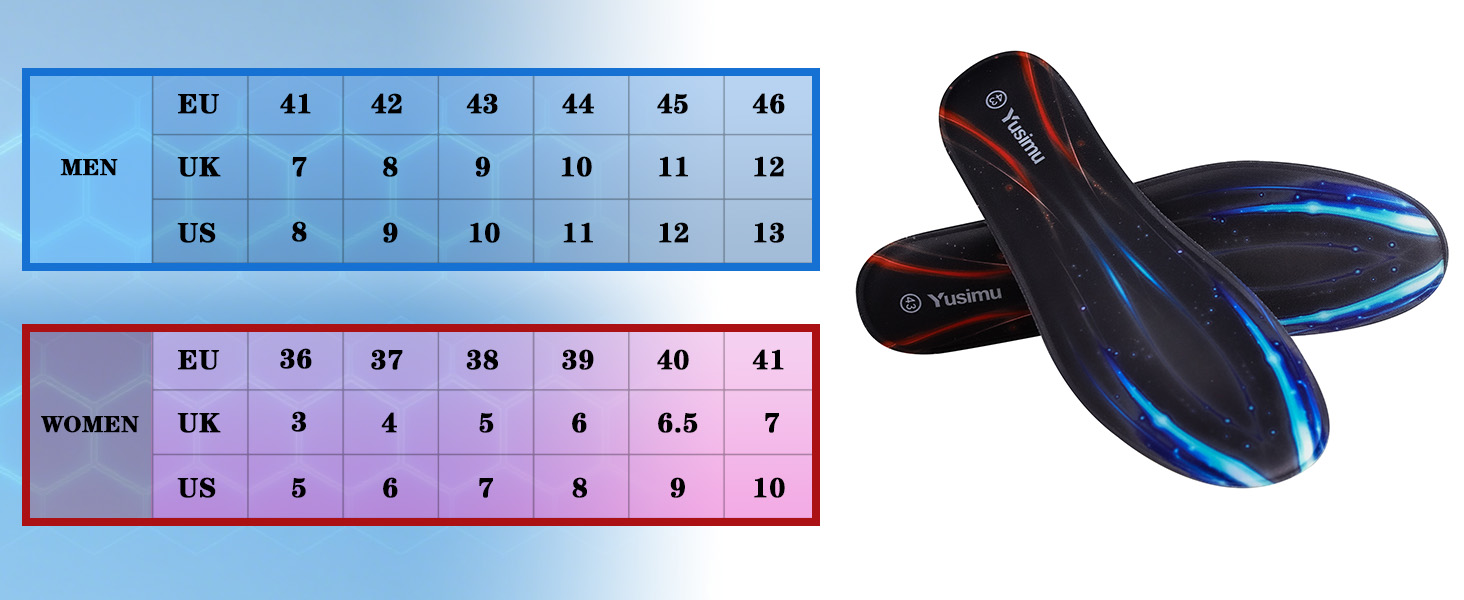 Blue and pink measurement or sizing chart with numbers, shown alongside dark blue product samples.